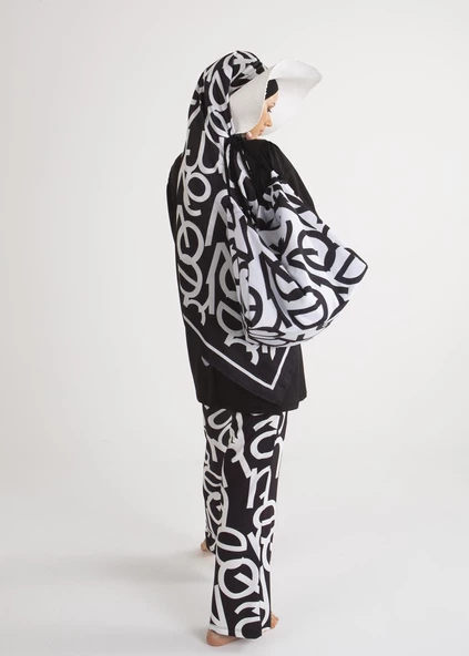 Tesettür Mayo- Tek Pantalon- Logo Motifli - Resim 7