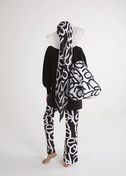 Tesettür Mayo- Tek Pantalon- Logo Motifli - Resim 4