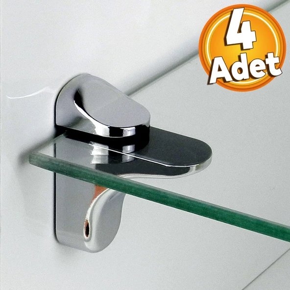Pelikan Ayarlanabilir Etajer Cam Tutucu Ahşap Raf Tutucu Cam Etejeri Metal Vidalı Krom (4 ADET)