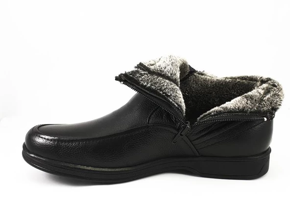 Erkek Bot Hakiki Deri İçi Tüylü Kışlık Fermuarlı 0127 - 4