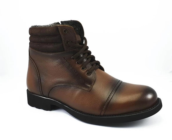 Erkek Bot Hakiki Deri İçi Tüylü Kışlık Fermuarlı - 10