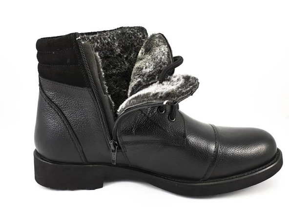 Erkek Bot Hakiki Deri İçi Tüylü Kışlık Fermuarlı - 5
