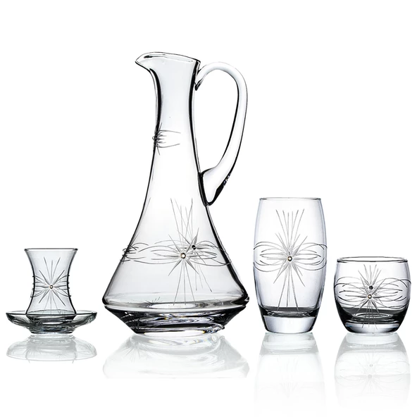 Decocia Pudgy 25 Parça  6 Kişilik Bardak Çeyiz Seti Dik Karaflı Mira Desenli ürün görseli