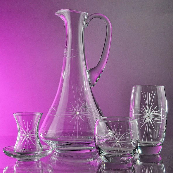 Decocia Pudgy 25 Parça  6 Kişilik Bardak Çeyiz Seti Dik Karaflı Mira Desenli - Resim 2