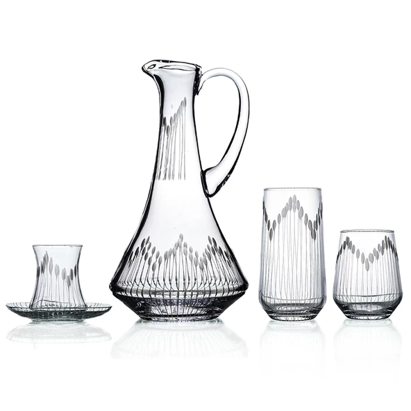 Decocia Kazaan 25 Parça  6 Kişilik Bardak Çeyiz Seti Dik Karaflı Vega Desenli ürün görseli