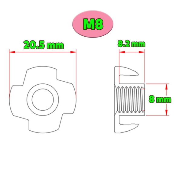 Çakma Ağaç Somunu M8 Çinko (50 ADET) - 2