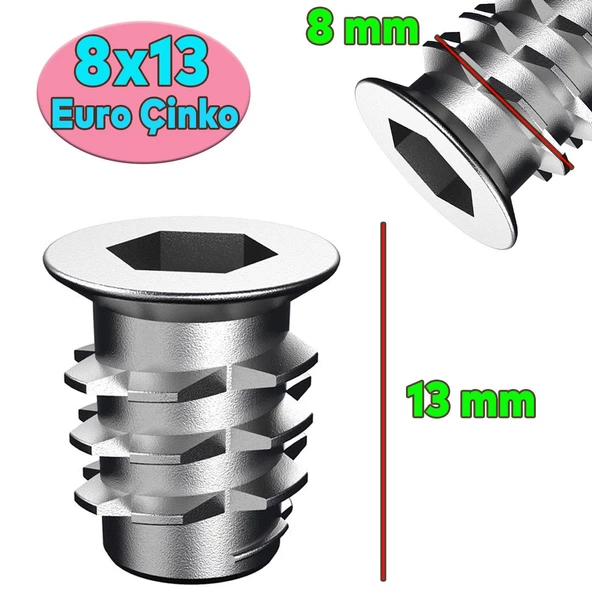 Metal Euro Dübel 8x13 M6 Çinko (50 ADET) - 2
