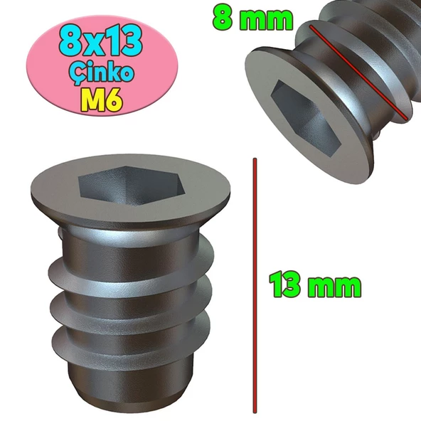 Metal Dübel 8x13 M6 Çinko (50 ADET) - 2
