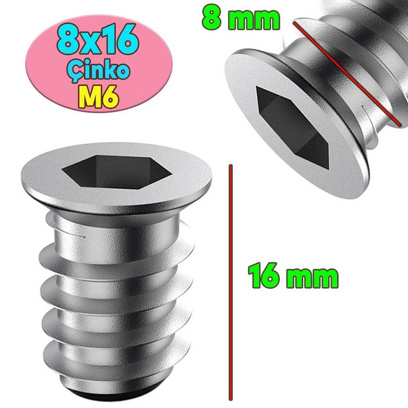 Metal Dübel 8x16 M6 Çinko (50 ADET) - 2