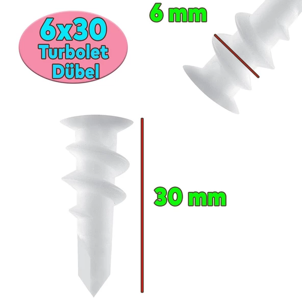 Turbolet Alçıpan Dübel Matkap Uçlu Dübel Plastik (50 ADET) - 2