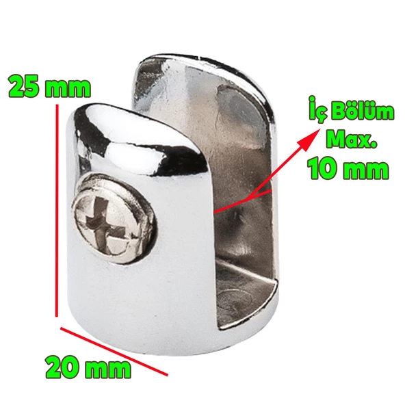 Cam Raf Tutucu Metal Yuvarlak Cam Etejer Menteşesi Krom Metal Vidalı 10 mm (4 Adet) - 2
