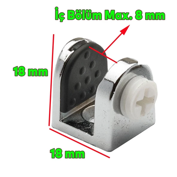 Tırnak Metal Cam Raf Tutucu Cam Etejer Menteşesi Krom Plastik Vidalı 8 mm (4 Adet) - 2