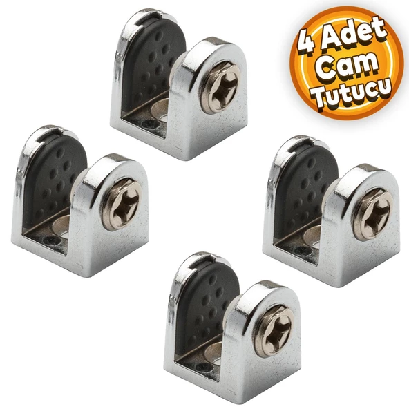 Tırnak Metal Cam Raf Tutucu Cam Etejer Menteşesi Krom Metal Vidalı 8 mm (4 Adet)