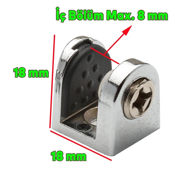 Tırnak Metal Cam Raf Tutucu Cam Etejer Menteşesi Krom Metal Vidalı 8 mm (4 Adet) - 2