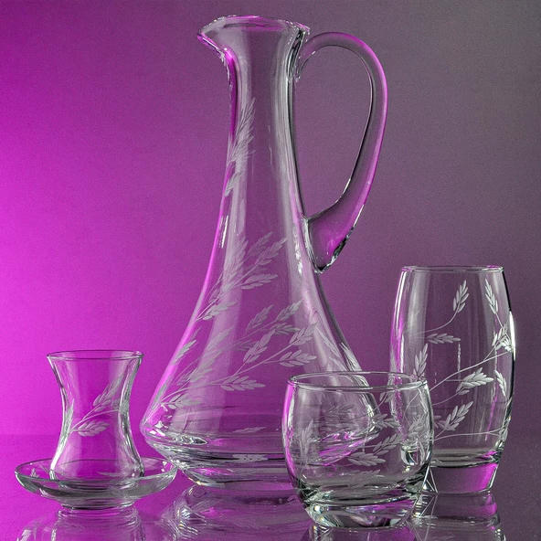 Decocia Pudgy 25 Parça 6Kişilik  Bardak Çeyiz Seti Dik Karaflı Sürgün Desenli - Resim 3