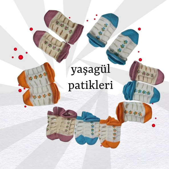 Yaşagül Patikleri El İşi Nostalji Patik  6 li Renkli - 4