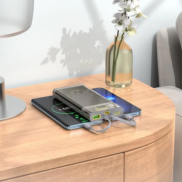 Polham Şeffaf Göstergeli 22.5W 10000mAh Kablolu Powerbank, Dahili İphone lightning ve Type C Kablolu - 3