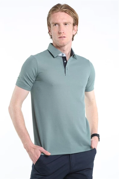 İntersivin Slim Fit Polo Yaka Cepsiz Dokulu Erkek T-Shirt