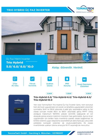 TommaTech Trio Hybrid 10.0kW Üç Faz İnverter - Resim 2