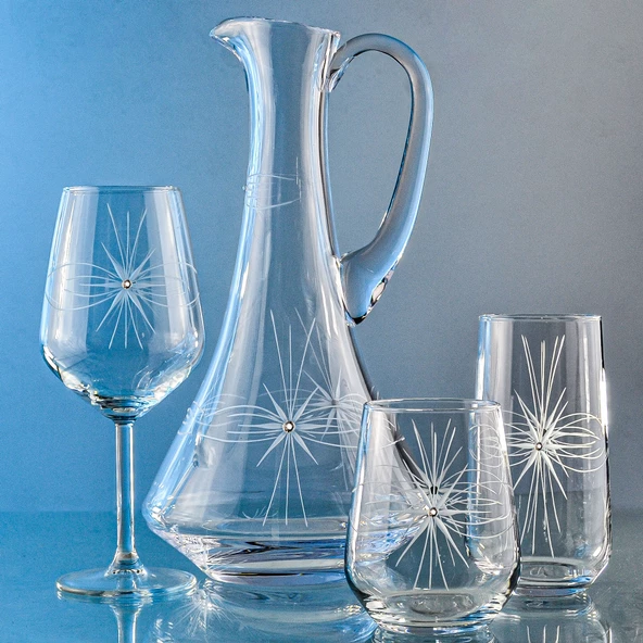 Decocia Kazaan 19 Parça  6 Kişilik Bardak Çeyiz Seti Dik Karaflı Mira Desenli - Resim 2