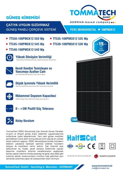 CW Enerji 545Wp 108PM M12 HC-MB Çatı Kiremidi - 2