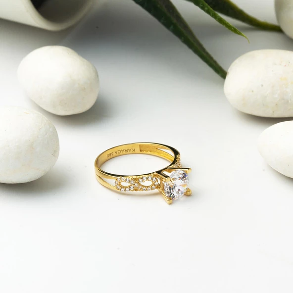 Sonsuzluk Tektaş 14 Ayar Altın Yüzük - Resim 3