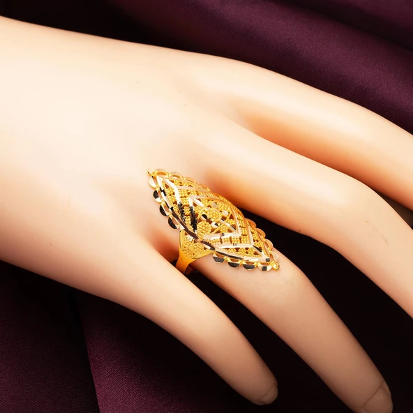 Sarı Altın Hint İşi 14 Ayar Yüzük - Resim 2