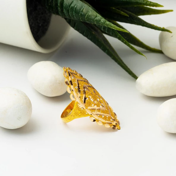 Sarı Altın Hint İşi 14 Ayar Yüzük - Resim 3