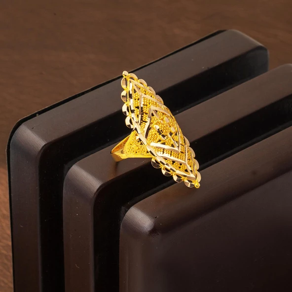 Sarı Altın Hint İşi 14 Ayar Yüzük - Resim 5