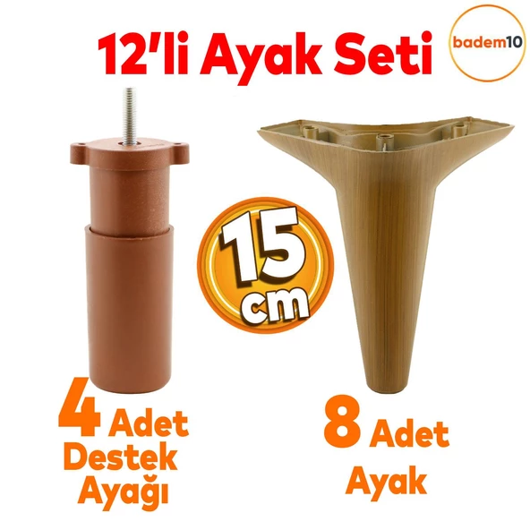 Aspen 12'li Set Lüks Mobilya Kanepe Koltuk Tv Ünitesi Baza Ayağı Ayakları 15 Cm Kahverengi Baza Ayak