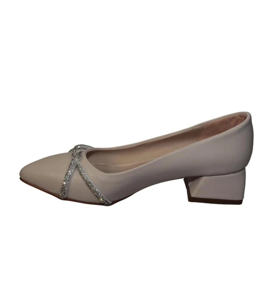 YAZKIŞ Kadın Siyah Krem 3cm Kalın Topuklu Üzer Taşlı Düğün Nişan Abiye Ayakkabı - Resim 6