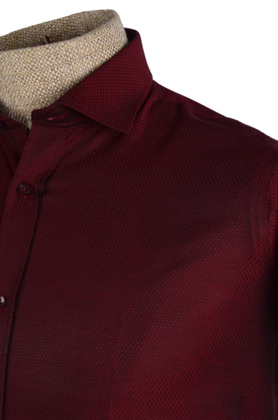 Cengiz İnler Standart Yaka Baklava Armür Desen Slim Fit Erkek Pamuk Gömlek - 11