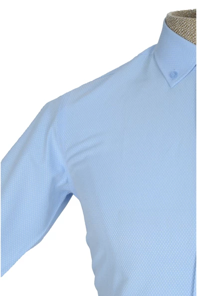 Cengiz İnler Standart Yaka Baklava Armür Desen Slim Fit Erkek Pamuk Gömlek - 5