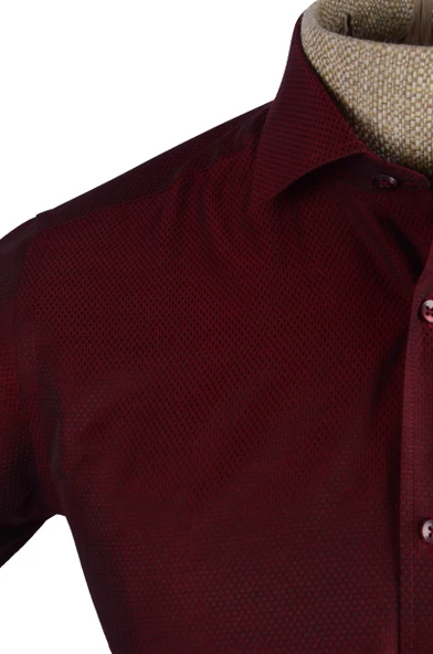 Cengiz İnler Standart Yaka Baklava Armür Desen Slim Fit Erkek Pamuk Gömlek - 12