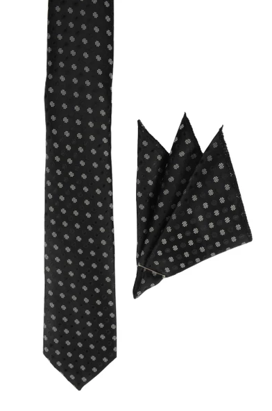 Cengiz İnler Puantiye Desenli Mendilli Mikrofiber Erkek Kravat - 4