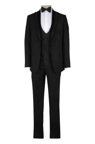 Cengiz İnler Kadife Kırlangıç Yaka Kruvaze Yelekli Damatlık - 3