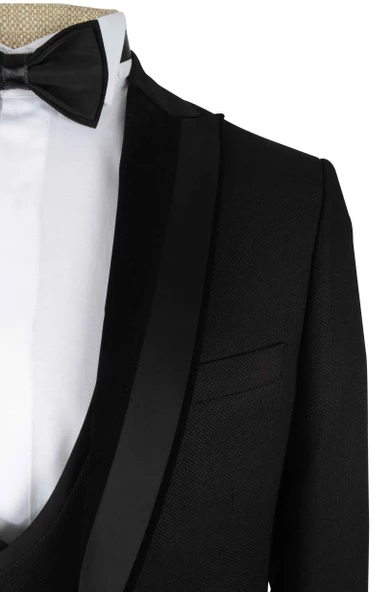 Cengiz İnler Kadife Kırlangıç Yaka Kruvaze Yelekli Damatlık - 5