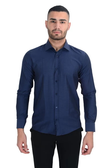 Cengiz İnler Standart  Petek Doku Cepsiz  Slim Fit Erkek Gömlek - 5