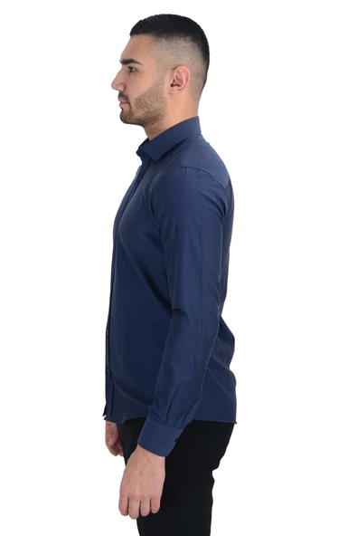 Cengiz İnler Standart  Petek Doku Cepsiz  Slim Fit Erkek Gömlek - 3