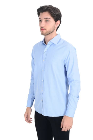 Cengiz İnler Standart Yaka Dokulu Cepsiz Slim Fit Erkek Gömlek - 2