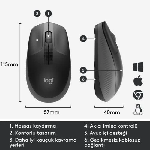 Logitech M190 Mouse USB Siyah 910-005905 - 4