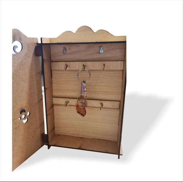 Kahverengi Ahşap 6 Askılı Sağlam Kapaklı Menteşeli Anahtar Dolabı - 2