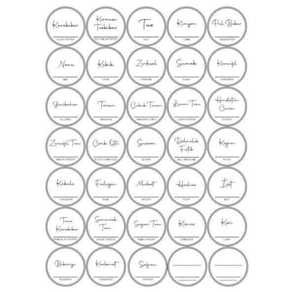 Digithome 35 Adet Yuvarlak Baharat Kavanoz Etiketi Sticker Seti 4x4 Cm C1-1-149 - 2