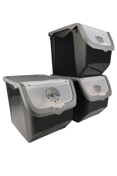 Digithome Coral 3'lü Soğan Patates Saklama Kabı 12 Litre - Gri C320.037