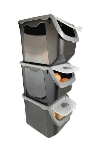 Digithome Coral 3'lü Soğan Patates Saklama Kabı 12 Litre - Gri C320.037 - 4