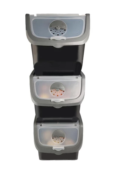 Digithome Coral 3'lü Soğan Patates Saklama Kabı 12 Litre - Gri C320.037 - 3