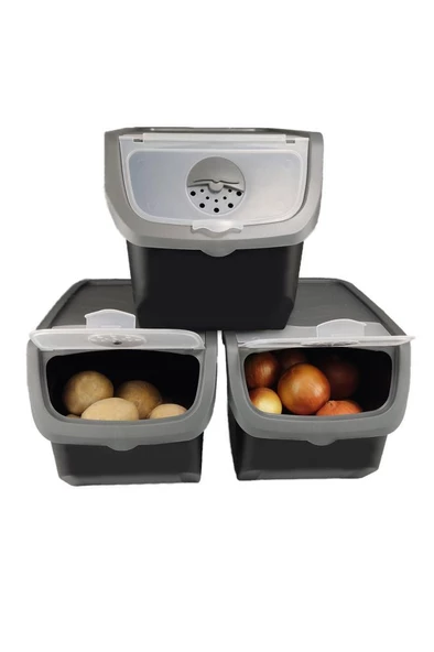 Digithome Coral 3'lü Soğan Patates Saklama Kabı 12 Litre - Gri C320.037 - 2