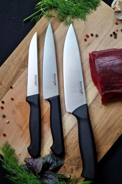 Stevig Cut 4 Chef's Kitchen Şef ve Sebze Bıçak Seti 17,5 Cm 15 Cm ve 12,5 Cm ST-400.001 - ST-400.002 - ST-400.003 - 3