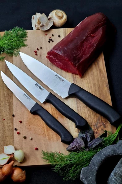 Stevig Cut 4 Chef's Kitchen Şef ve Sebze Bıçak Seti 17,5 Cm 15 Cm ve 12,5 Cm ST-400.001 - ST-400.002 - ST-400.003