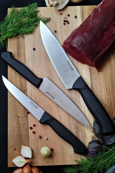 Stevig Cut 4 Chef's Kitchen Şef ve Sebze Bıçak Seti 17,5 Cm 15 Cm ve 12,5 Cm ST-400.001 - ST-400.002 - ST-400.003 - 4